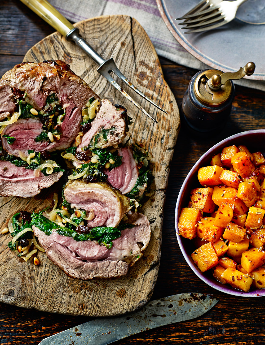 Roast shoulder of lamb with spinach stuffing | Sainsbury`s Magazine